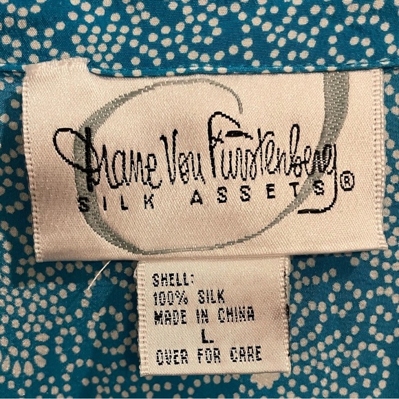Diane Von Furstenberg vintage silk assets blouse tunic length blue large button - Picture 4 of 5